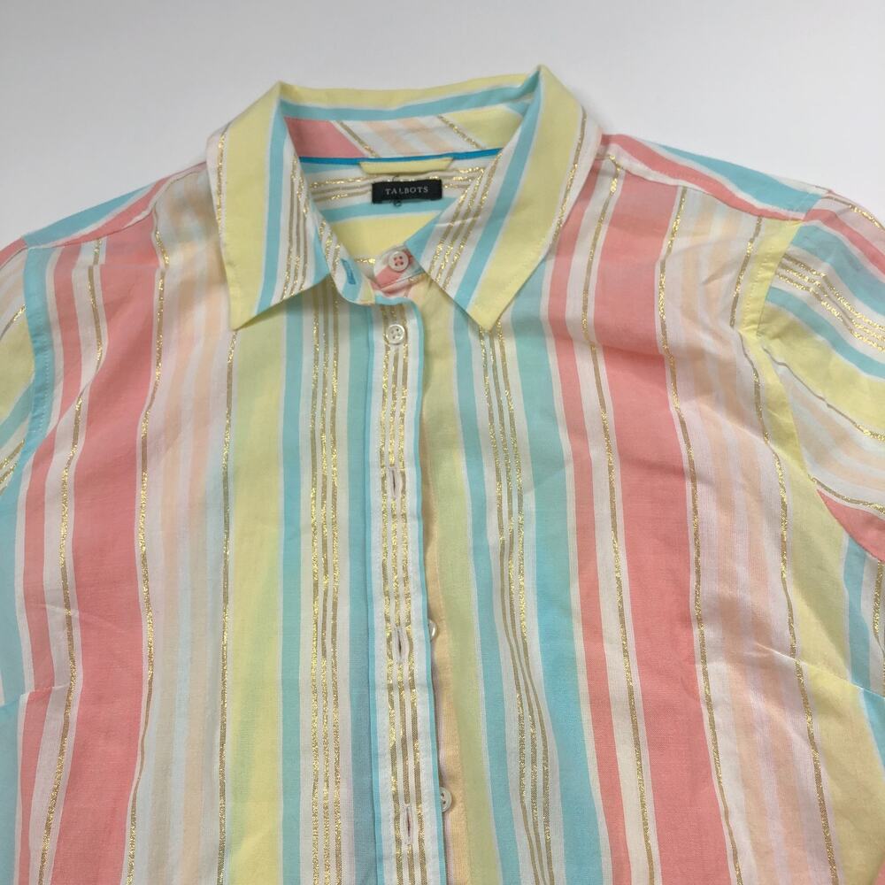 Talbots Large? NO TAG Metallic Button Long Sleeve Striped Shirt Yellow MINT